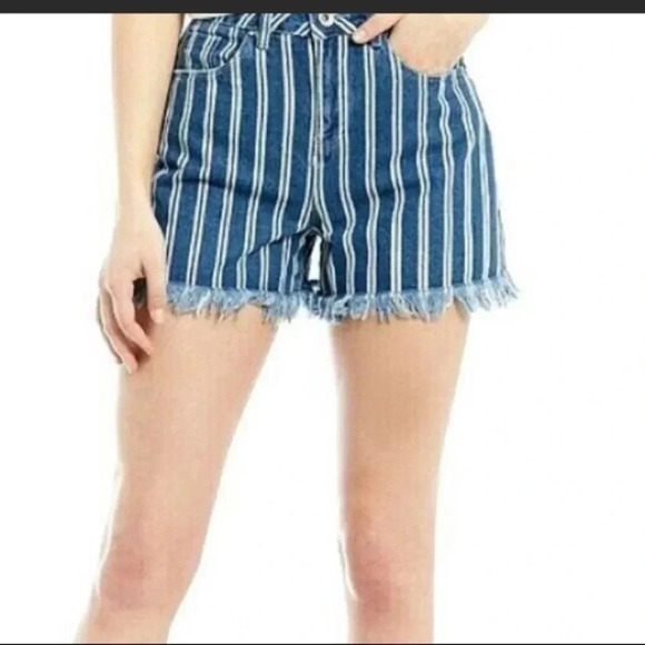 A Loves A Frayed Hem Denim Stripe Cut Off Shorts - Picture 1 of 13